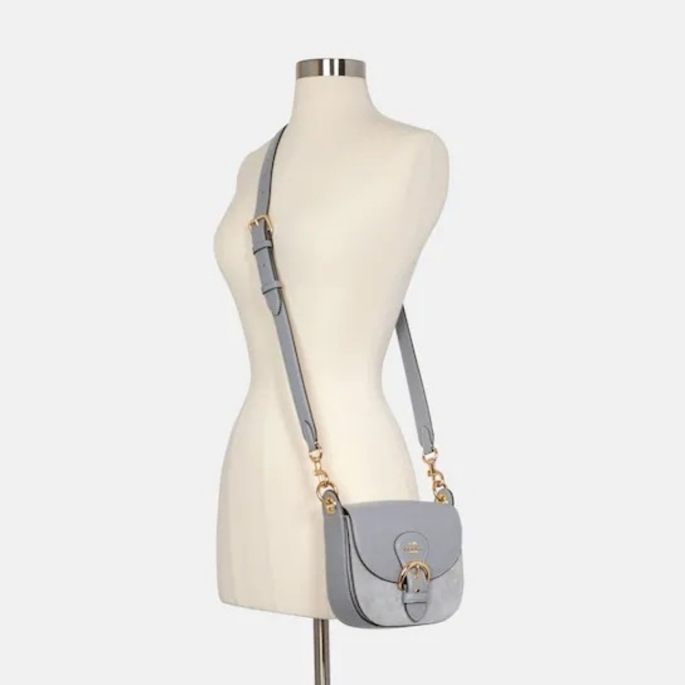 Coach Kleo Shoulder Bag 17 Suede Granite Gray With Gold Hardware  Crossbody - Picture 6 of 15
